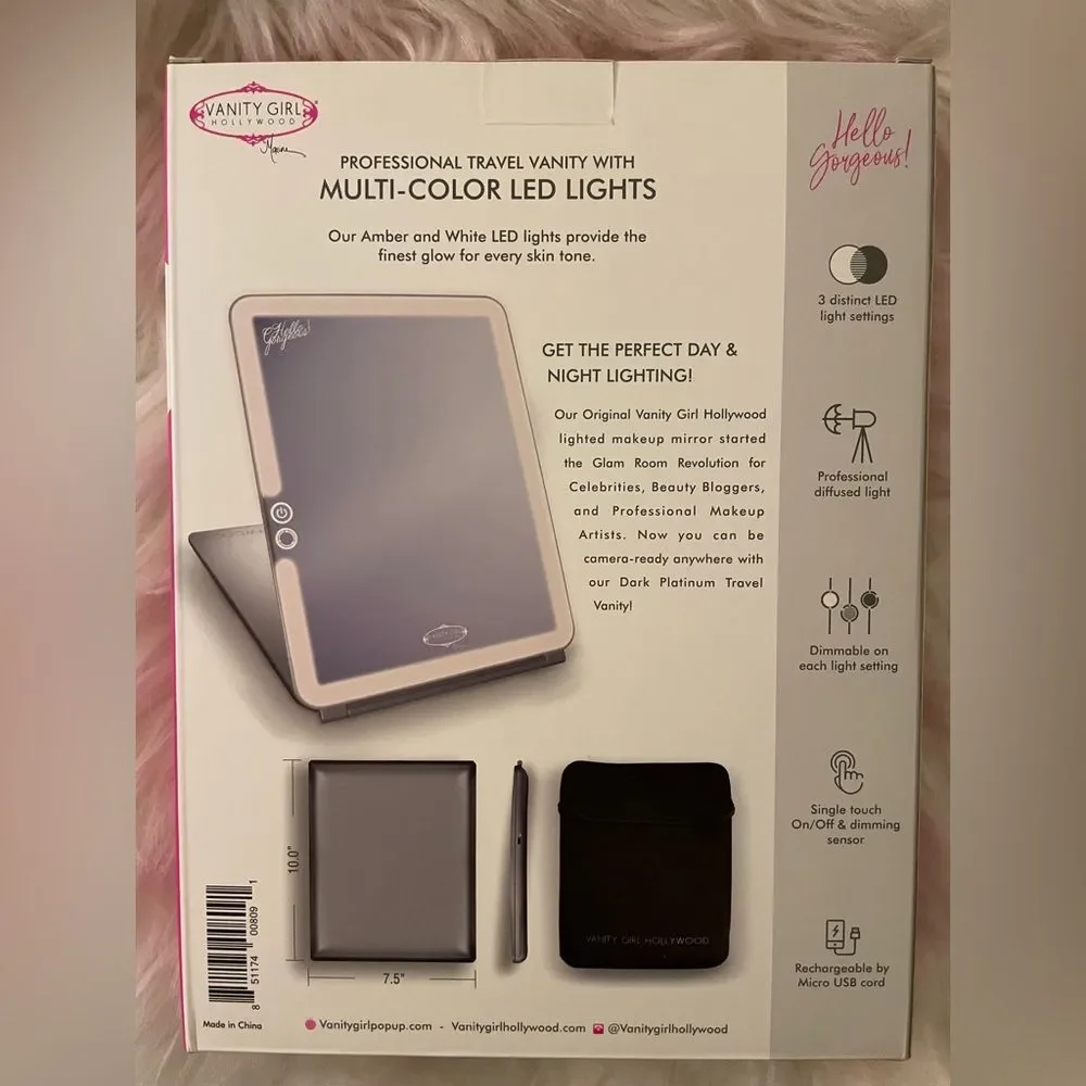 LED Lighted Makeup Mirror - Sleek Gray Compact Vanity Mirror